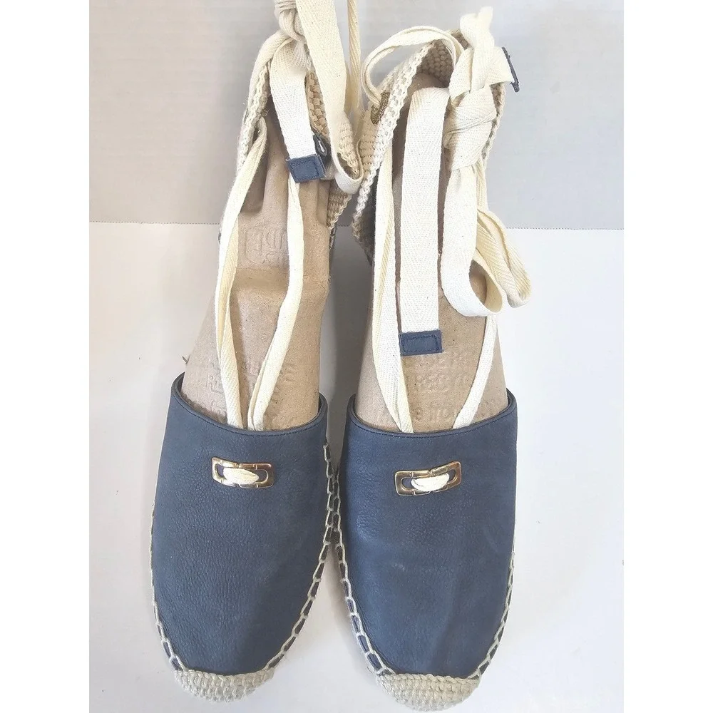 Diane von Furstenberg Marcelle Espadrille Wedge Sandals Blue Calf Leather  SZ 11